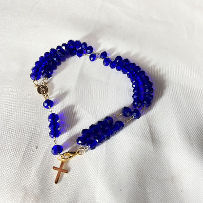 TERÇO PULSEIRA CRISTAL AZUL  (3 UNIDADES)