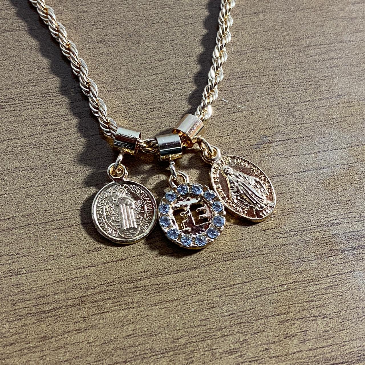 PULSEIRA DOURADA MEDALHA SAO BENTO FÉ E NOSSA SENHORA DAS GRAÇAS (6 UNIDADES)