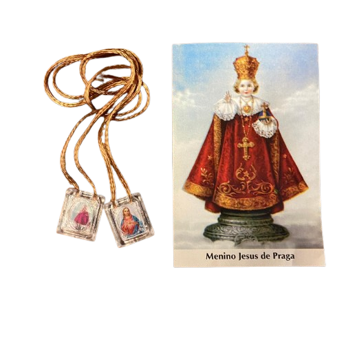 ESCAPULÁRIO CORDINHA SAGRADO CORAÇÃO DE JESUS E MENINO JESUS DE PRAGA (12 UNIDADES)