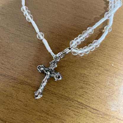 TERÇO PULSEIRA CRISTAL TRANSPARENTE COM MEDALHA RESINADA NOSSA SENHORA DAS GRAÇAS  (3 UNIDADES)