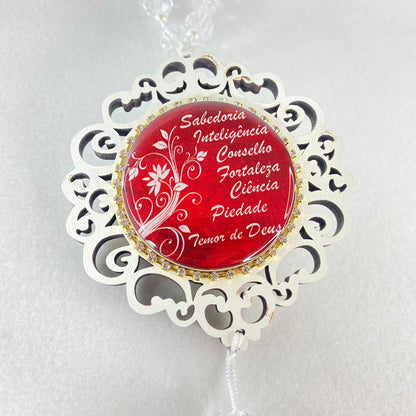 MEDALHÃO DE PORTA RESINADO COM STRASS DIVINO ESPÍRITO SANTO EM RELEVO (1 UNIDADE)