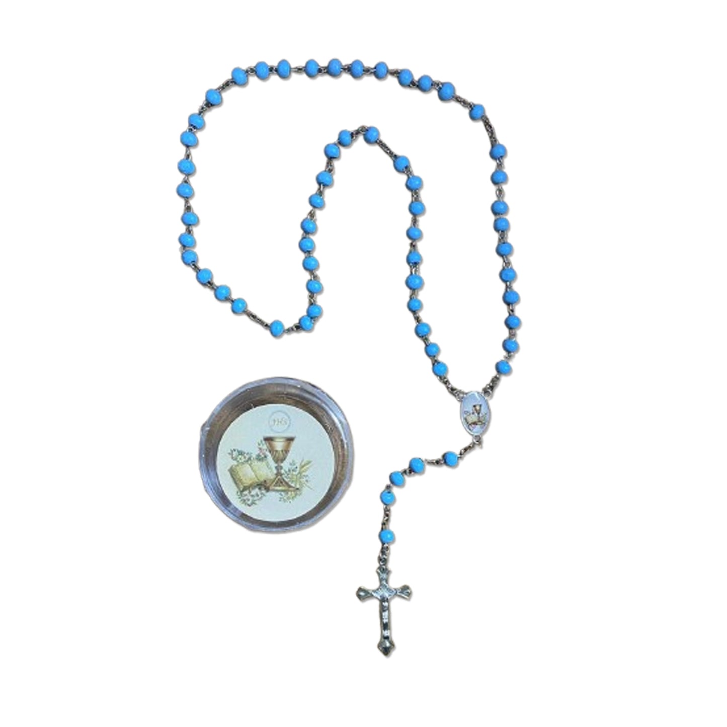 TERÇO DE MADEIRA AZUL EUCARISTIA 06MM (6 UNIDADES)