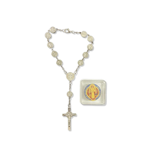 DEZENA PARA CARRO MEDALHA SÃO BENTO METAL CONTAS DECORADAS (6 UNIDADES)