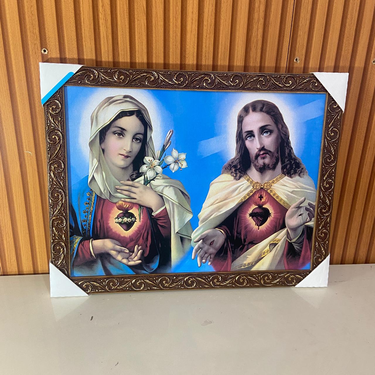 QUADRO COM MOLDURA RESINADO SAGRADO CORAÇÃO DE JESUS E IMACULADO CORAÇÃO DE MARIA 35CMX44CM (1 UNIDADE)