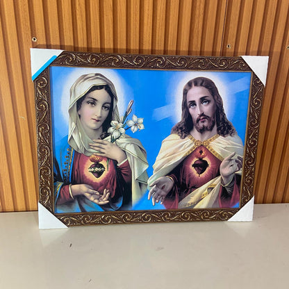 QUADRO COM MOLDURA RESINADO SAGRADO CORAÇÃO DE JESUS E IMACULADO CORAÇÃO DE MARIA 35CMX44CM (1 UNIDADE)