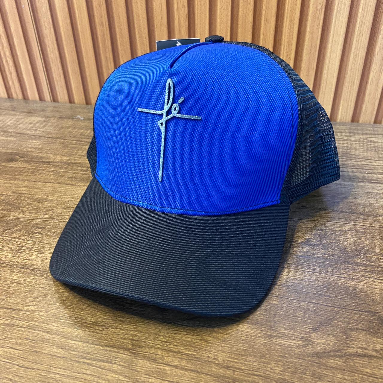 BONÉ FÉ AZUL ESCURO E PRETO  (1 UNIDADES)