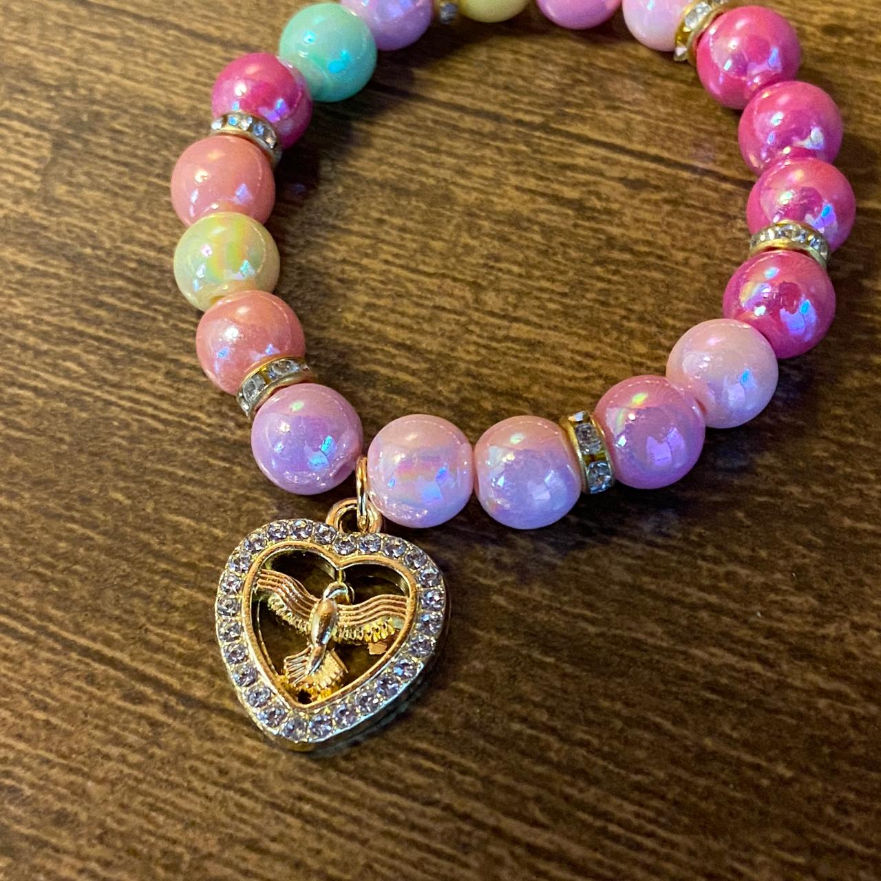 PULSEIRA PÉROLA INFANTIL COM PINGENTE DIVINO ESPÍRITO SANTO  (03 UNIDADES)