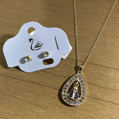 CORRENTE DOURADA COM BRINCO PONTA DE LUZ NOSSA SENHORA APARECIDA MOD 02  ( 1 UNIDADE)