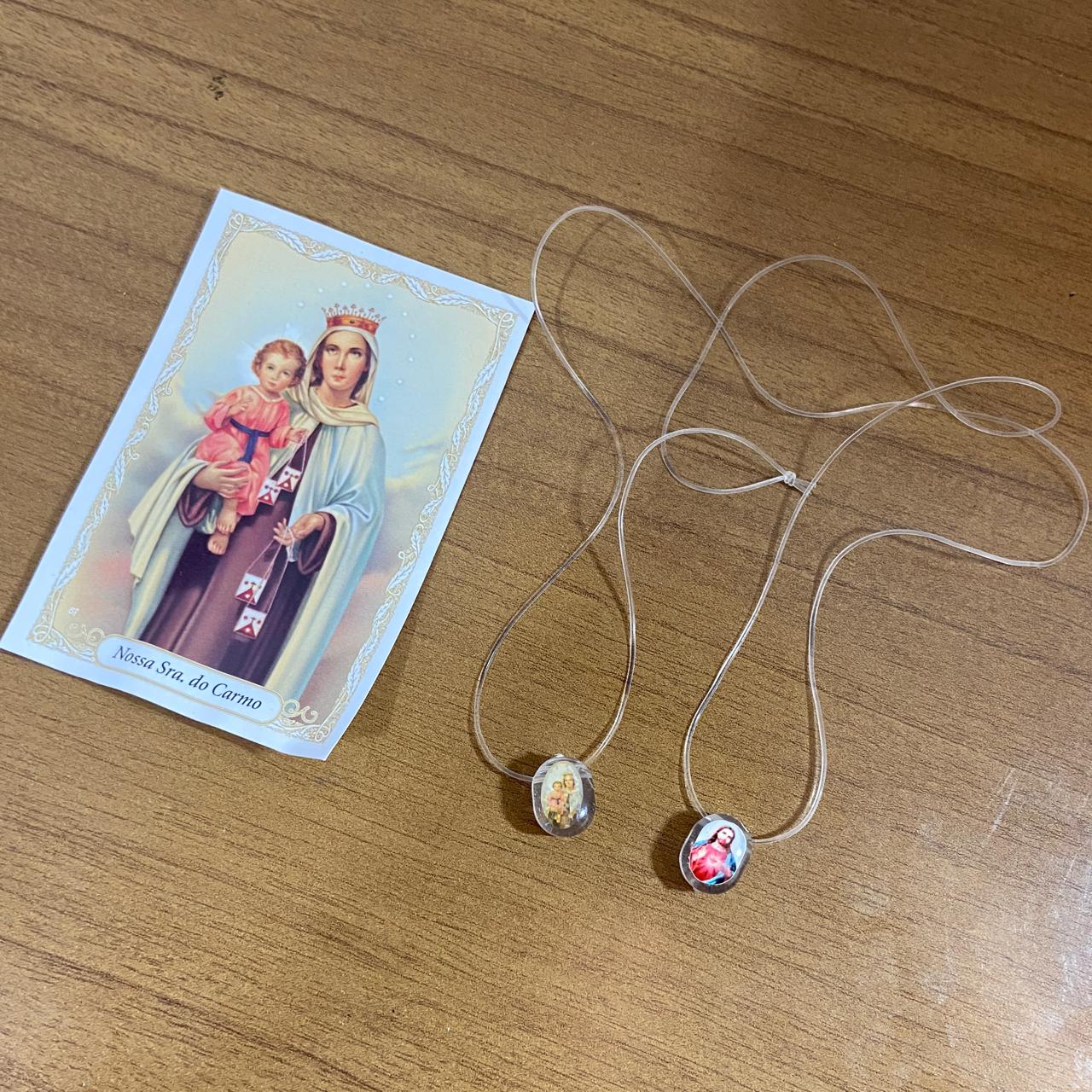 ESCAPULÁRIO SILICONE SAGRADO CORAÇÃO DE JESUS E NOSSA SENHORA DO CARMO (12 UNIDADES)