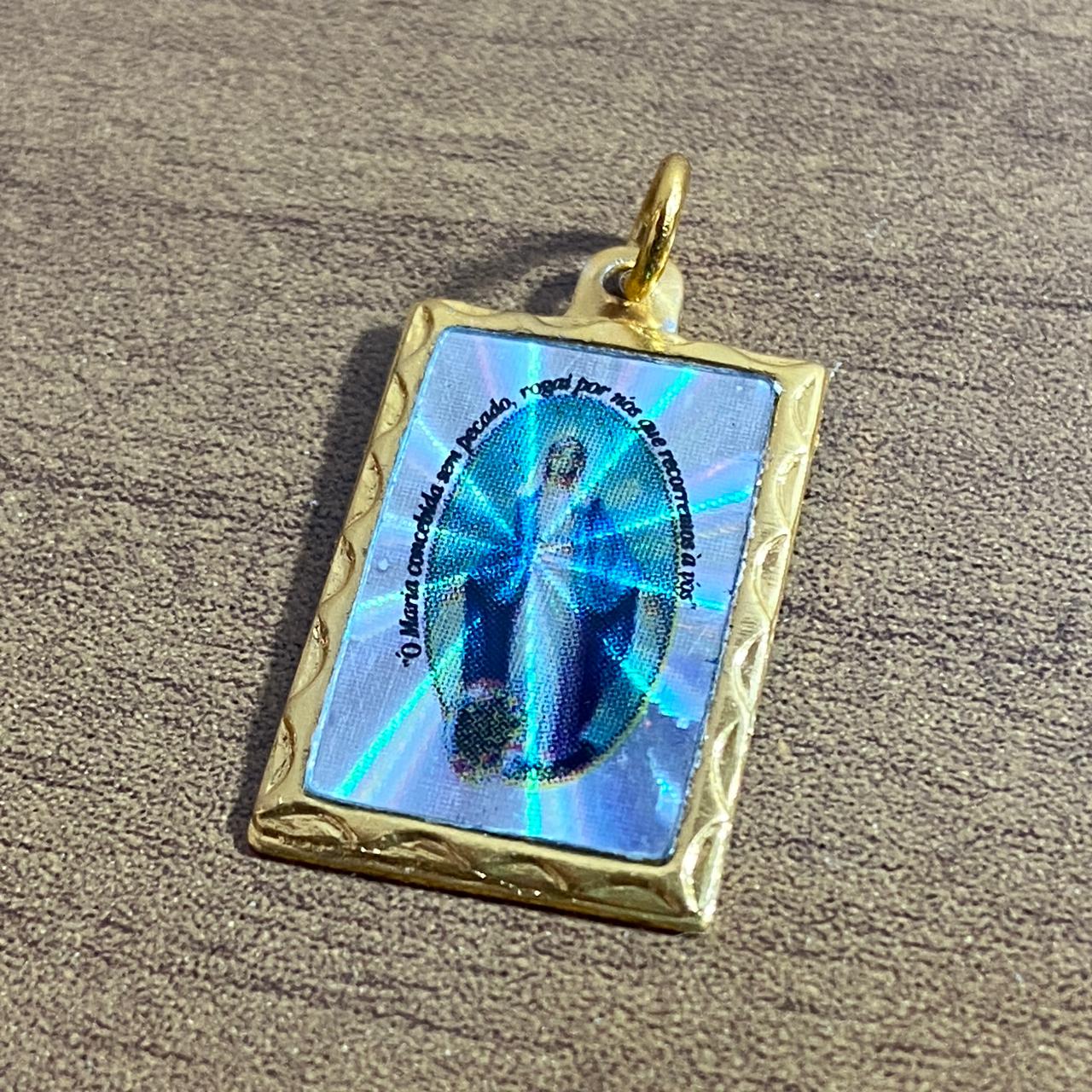 MEDALHA ALUMINIO QUADRADA NOSSA SENHORA DAS GRAÇAS  (12UNIDADES)