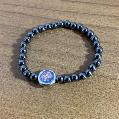 PULSEIRA HEMATITA MEDALHA RESINADA SÃO BENTO  ( 5 UNIDADES)