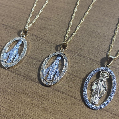 CORRENTE DOURADA NOSSA SENHORA DAS GRAÇAS COM STRASS (3 UNIDADES)
