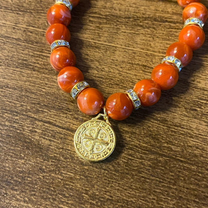 PULSEIRA PÉROLA MEDALHA DE SÃO BENTO 10MM MOD-6 (03 UNIDADES)