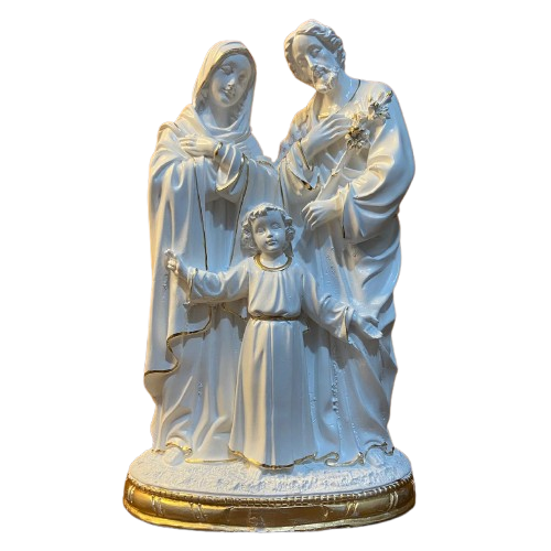 IMAGEM DE GESSO SAGRADA FAMÍLIA BRANCA E DOURADA 41CM (1 UNIDADE)