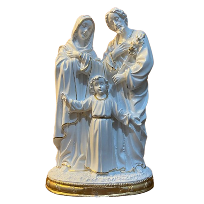 IMAGEM DE GESSO SAGRADA FAMÍLIA BRANCA E DOURADA 41CM (1 UNIDADE)
