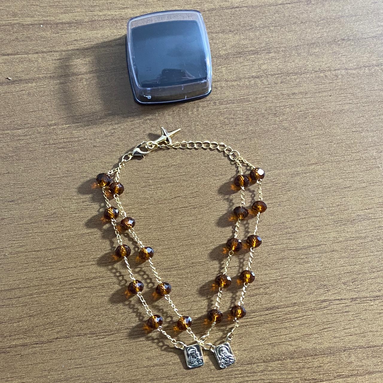 PULSEIRA ESCAPULARIO CRISTAL CARAMELO (3 UNIDADES)