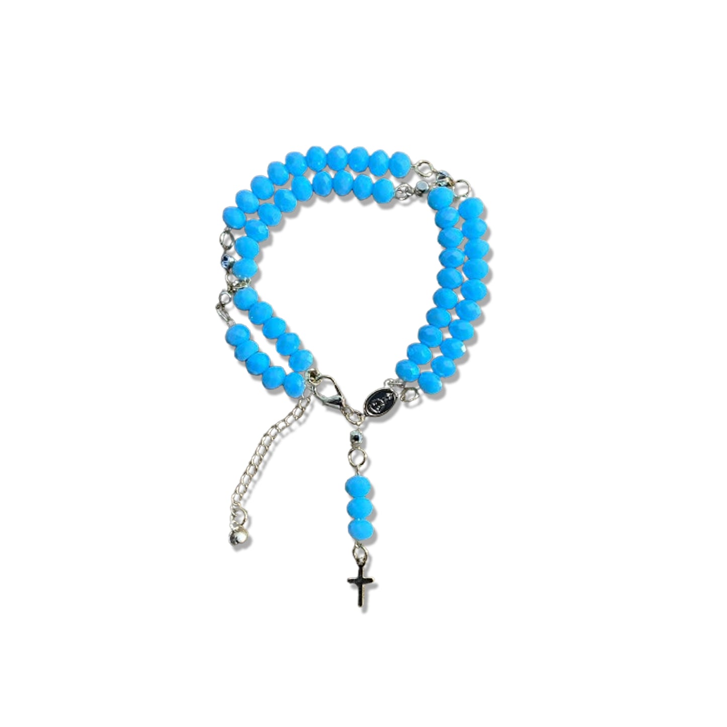 TERÇO PULSEIRA CRISTAL AZUL BEBÊ  (3 UNIDADES)