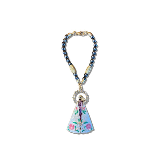 DEZENA PARA CARRO HEMATITA NOSSA SENHORA DE NAZARÉ COM STRASS 06MM (3 UNIDADES)