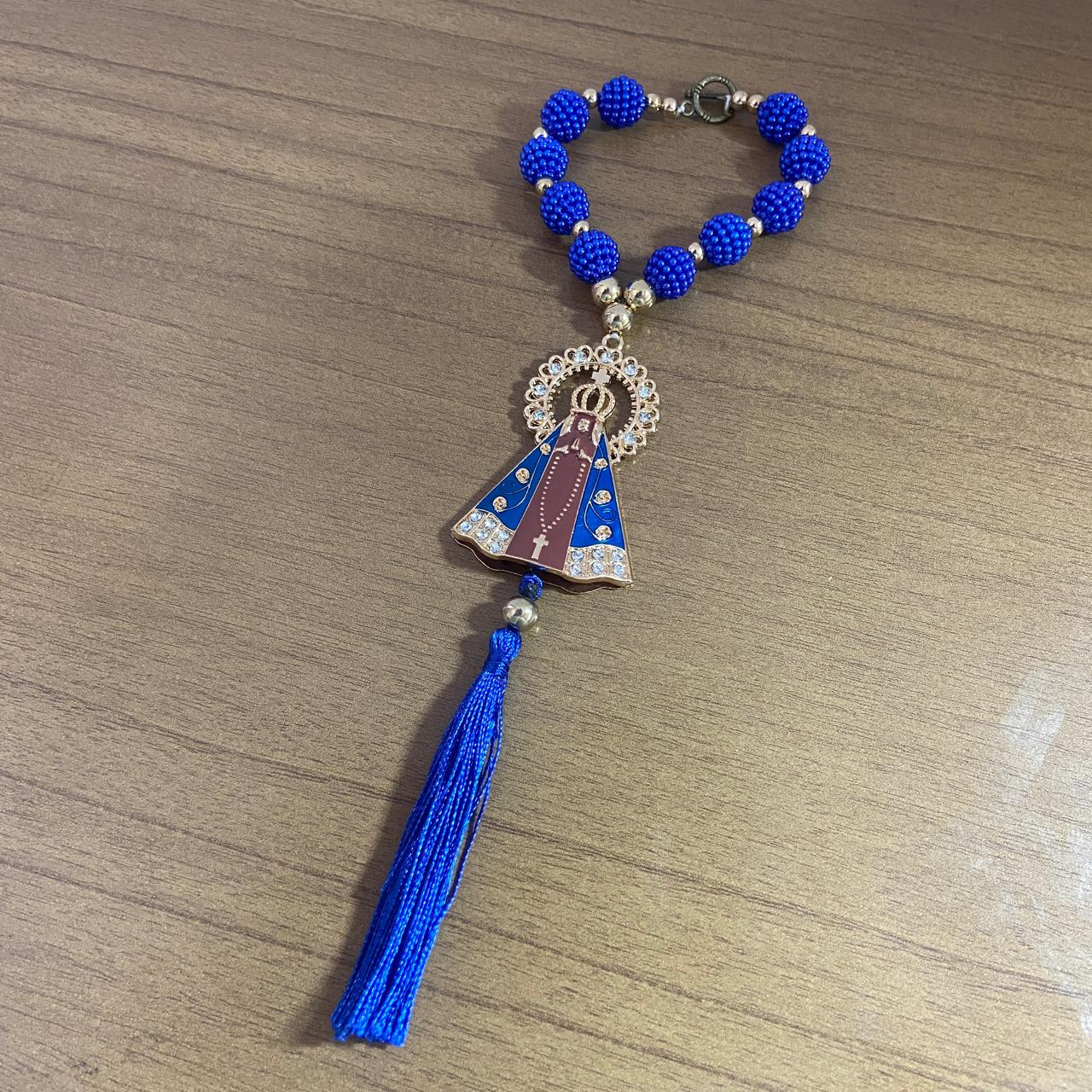 DEZENA PARA CARRO NOSSA SENHORA APARECIDA MARROM AMORA AZUL MOD2 12MM ...