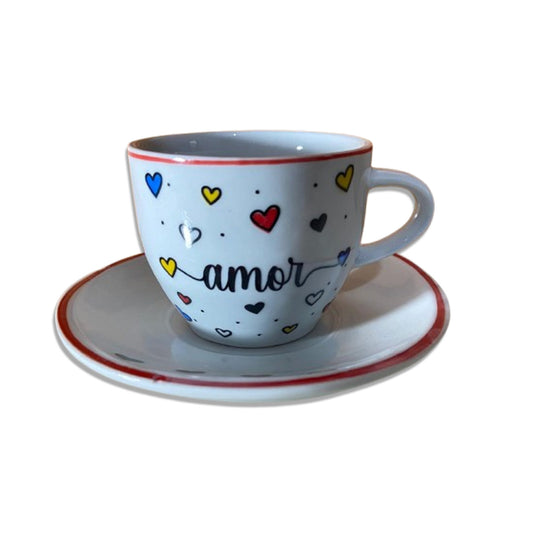 XÍCARA COM PIRES AMOR MOD2 200ML (1 UNIDADE)