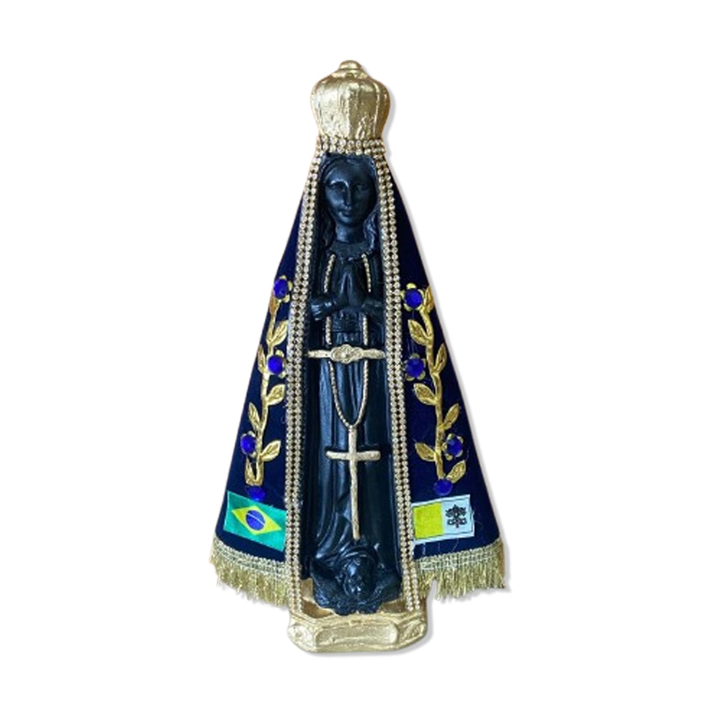 IMAGEM DE GESSO NOSSA SENHORA APARECIDA COM MANTO  PEDRARIA 30CM  (1 UNIDADE)