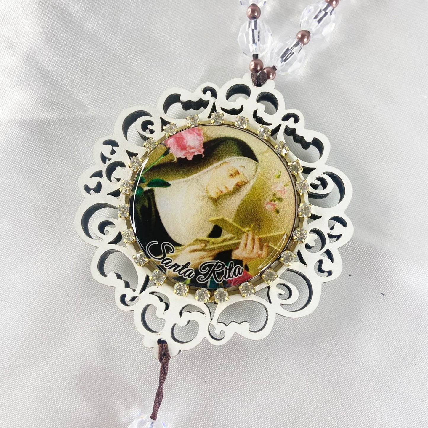 MEDALHÃO DE PORTA RESINADO COM STRASS SANTA RITA DE CÁSSIA (1 UNIDADE)