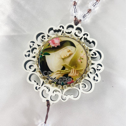 MEDALHÃO DE PORTA RESINADO COM STRASS SANTA RITA DE CÁSSIA (1 UNIDADE)