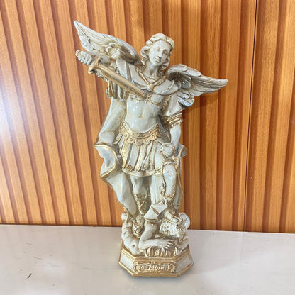IMAGEM DE GESSO SÃO MIGUEL ARCANJO BEGE E DOURADO 30CM (1 UNIDADE)