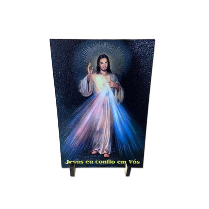 PLAQUINHA DE MESA MDF RESINADO JESUS MISERICORDIOSO  19CM x 13CM  (1 UNIDADE)
