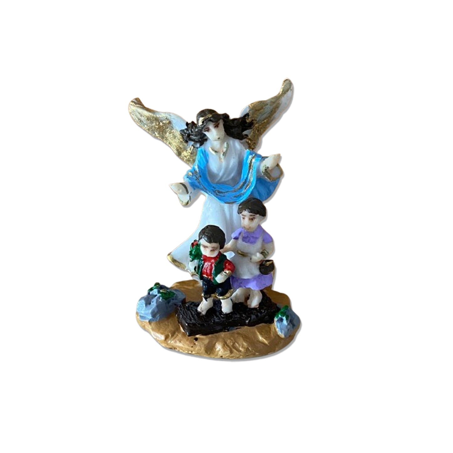 IMAGEM DE RESINA NACIONAL ANJO DA GUARDA AZUL COM CRIANÇA 08CM (1 UNIDADE)