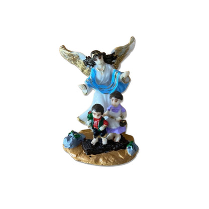 IMAGEM DE RESINA NACIONAL ANJO DA GUARDA AZUL COM CRIANÇA 08CM (1 UNIDADE)