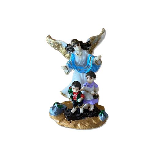 IMAGEM DE RESINA NACIONAL ANJO DA GUARDA AZUL COM CRIANÇA 08CM (1 UNIDADE)