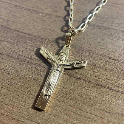 CORRENTE DOURADA CRUZ  JEUS CRISTO RESSUSCITADO ( 1 UNIDADE)