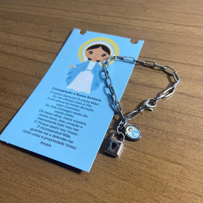 PULSEIRA CADEADO INFANTIL NOSSA SENHORA DAS GRAÇAS NA CARTELA (3 UNIDADES)