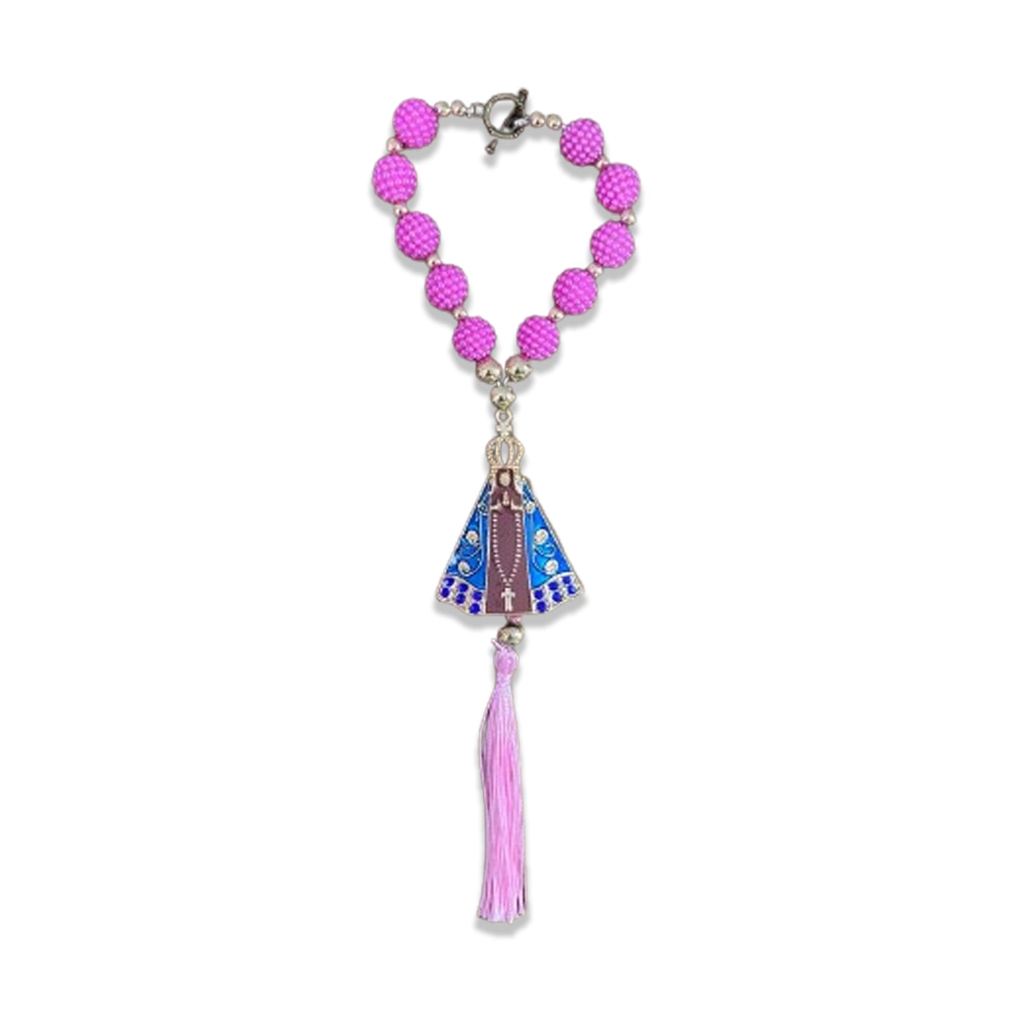 DEZENA PARA CARRO NOSSA SENHORA APARECIDA MARROM AMORA ROSA MOD2 12MM (3 UNIDADES)