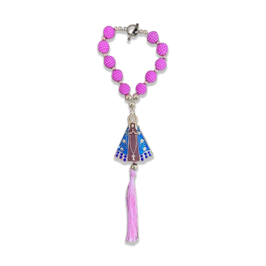 DEZENA PARA CARRO NOSSA SENHORA APARECIDA MARROM AMORA ROSA MOD2 12MM (3 UNIDADES)
