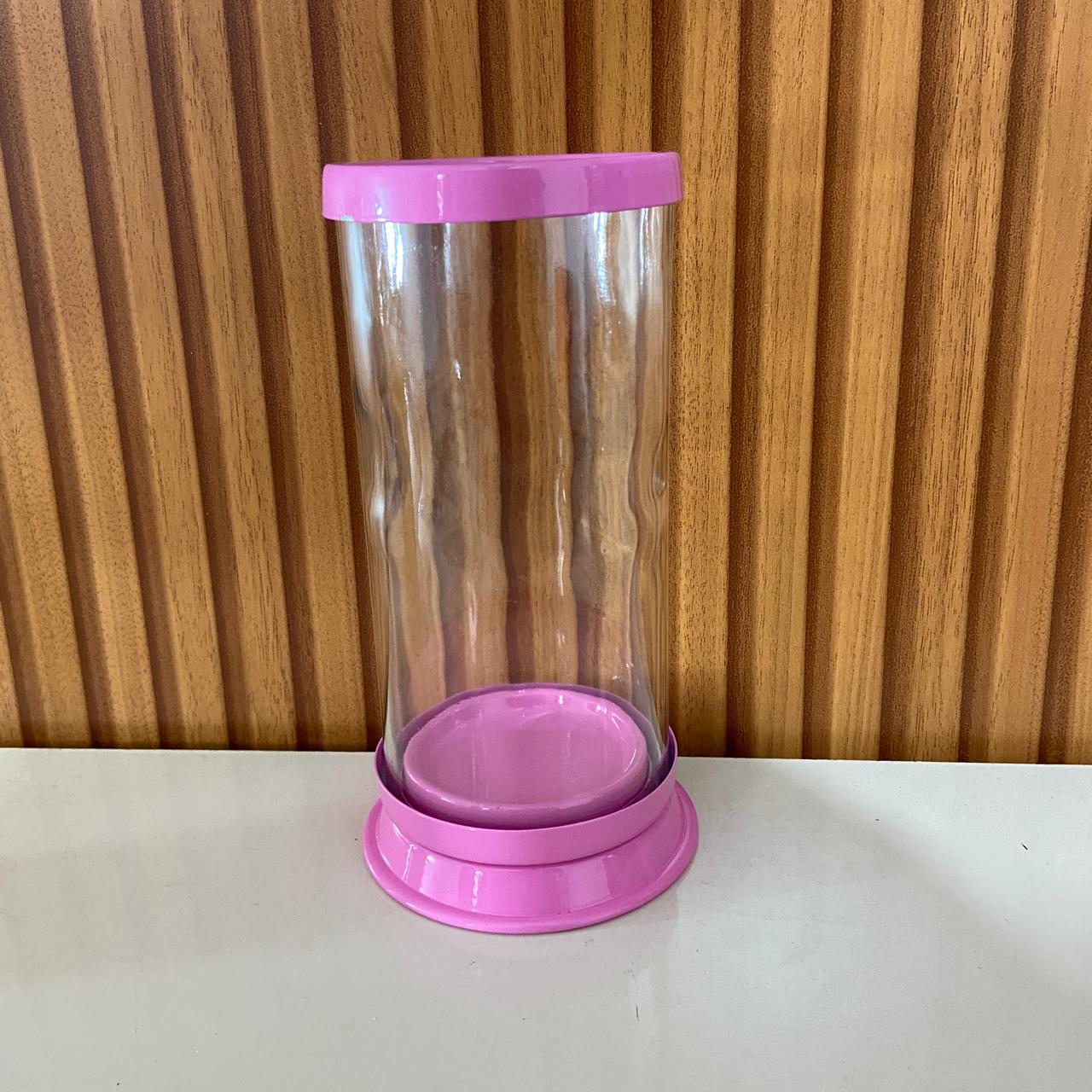 PORTA VELA DE VIDRO G ROSA 18CM (1 UNIDADE)