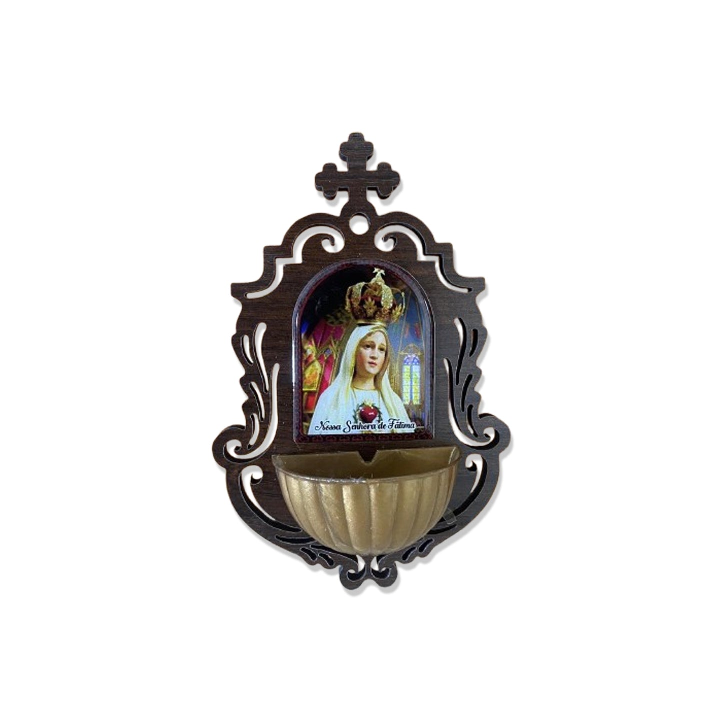PORTA AGUA BENTA MDF NOSSA SENHORA DE FÁTIMA 16CM (1 UNIDADE)