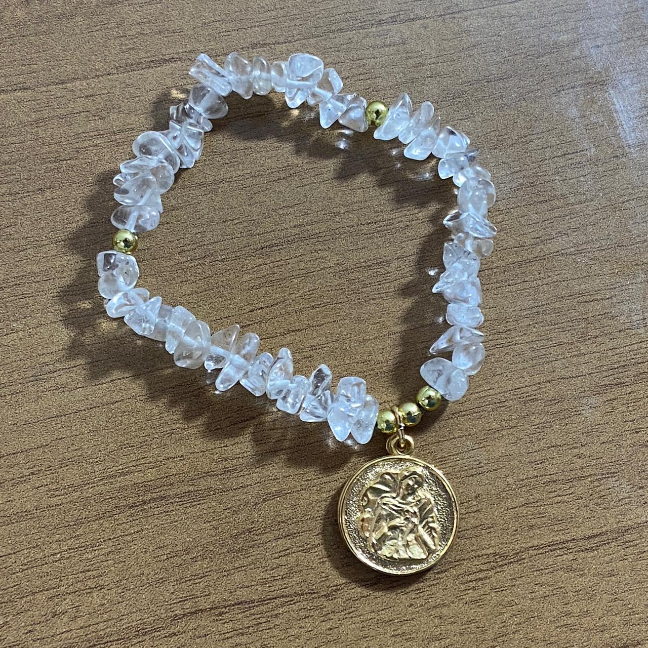 PULSEIRA CRISTAL NOSSA SENHORA  DESATADORA DOS NÓS E DIVINO ESPÍRITO SANTO  ( 1 UNIDADE)