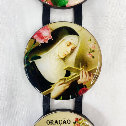 ADORNO TRIPLO REDONDO FITA SANTA RITA DE CÁSSIA (1 UNIDADE)