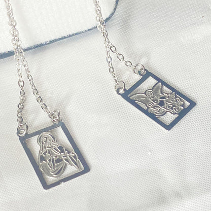 ESCAPULÁRIO INOX LASER VAZADO SAGRADO CORAÇÃO DE JESUS E SÃO MIGUEL  ARCANJO (6 UNIDADES)