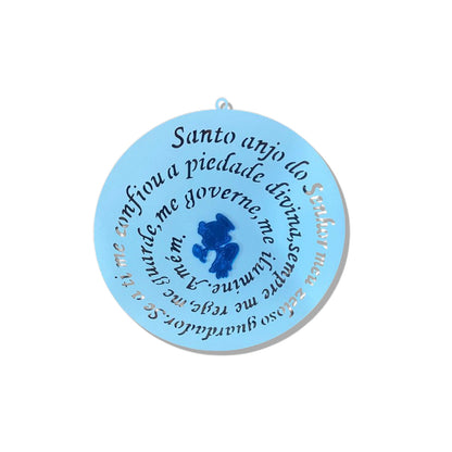 MANDALA MDF AZUL ORAÇÃO DO SANTO ANJO  30CM (1 UNIDADE)
