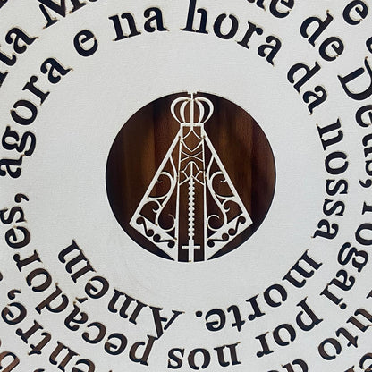 MANDALA MDF BRANCA ORAÇÃO AVE MARIA 30CM (1 UNIDADE)