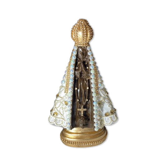 IMAGEM DE GESSO NOSSA SENHORA APARECIDA PÉROLA COM STRASS MOD05 23CM (1 UNIDADE)