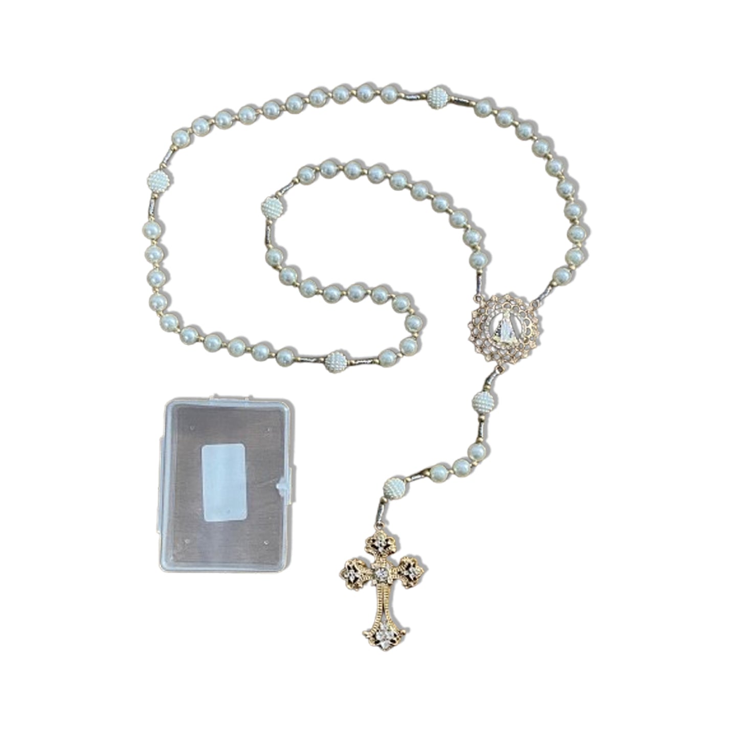 TERÇO DE NOIVA DOURADO PÉROLA NOSSA SENHORA APARECIDA 08MM MOD1 (1 UNIDADE)