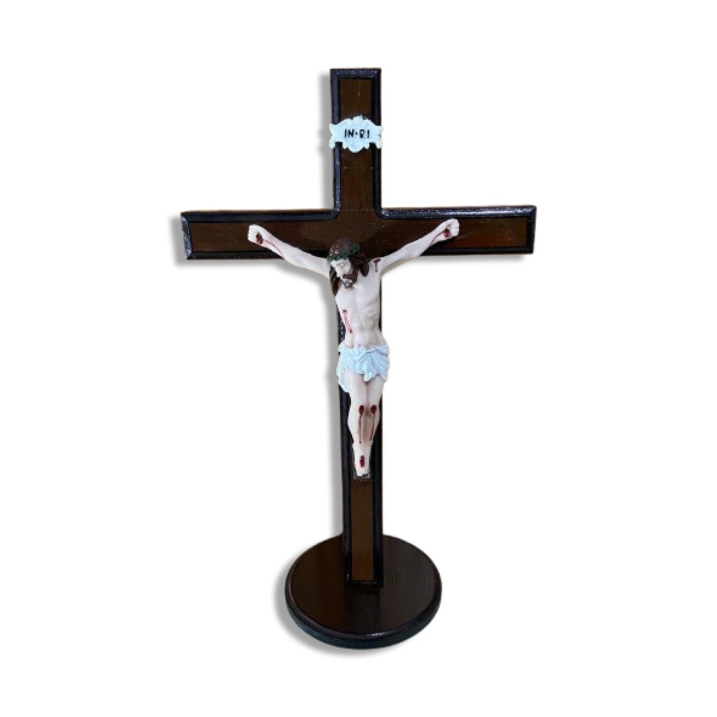 CRUCIFIXO MADEIRA DE MESA COM CRISTO DE RESINA NACIONAL  39,5CM (1 UNIDADE)