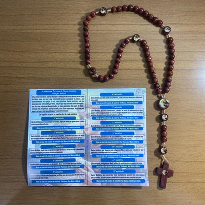 TERÇO DE MADEIRA SANTO ANTÔNIO 7 MEDALHAS 08MM (3 UNIDADES)