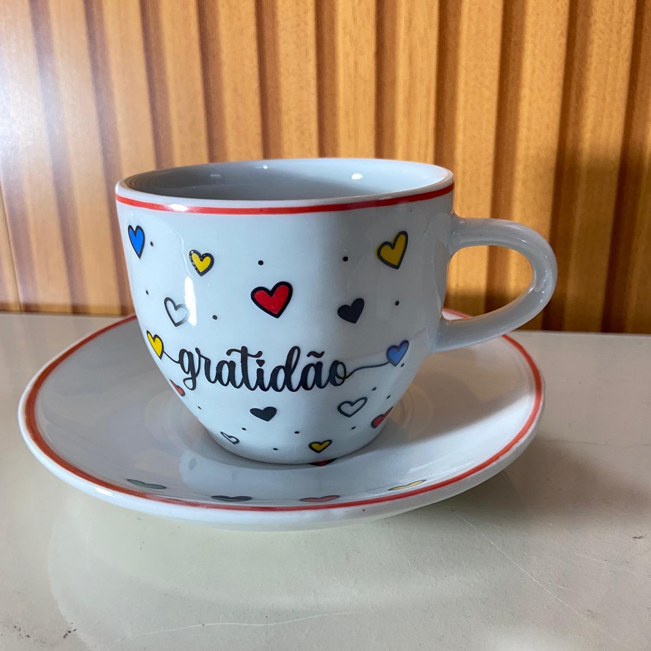 XÍCARA COM PIRES GRATIDÃO MOD2 200ML (1 UNIDADE)