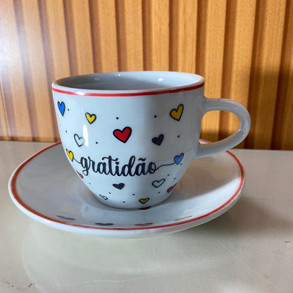 XÍCARA COM PIRES GRATIDÃO MOD2 200ML (1 UNIDADE)