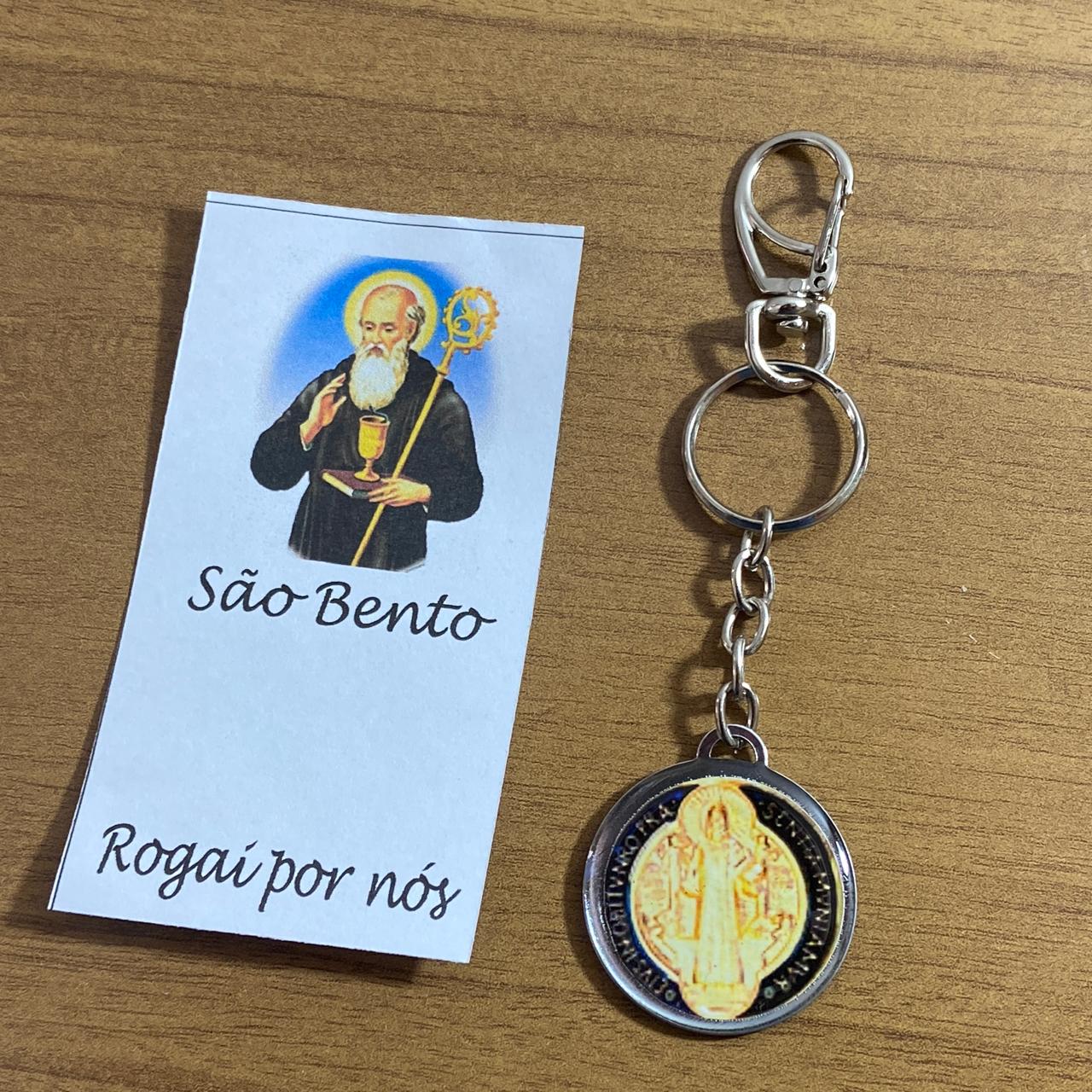 CHAVEIRO METAL DUPLA FACE COM MOSQUETE MEDALHA SÃO BENTO (6 UNIDADES)